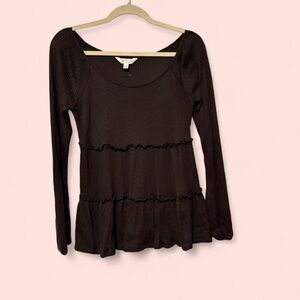 Babydoll top Grey ribbed babydoll top with ruffle detail Y2K‎ vibes small